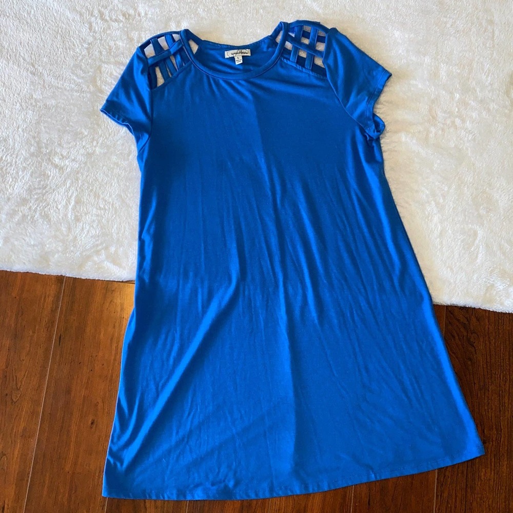 Women's Speechless Blue Tunic Dress with Cut Out Detail on Shoulders size L